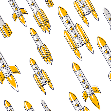 Seamless space background with rockets, cosmos fantastic textile fabric for children, endless tiling pattern, vector illustration.のイラスト素材