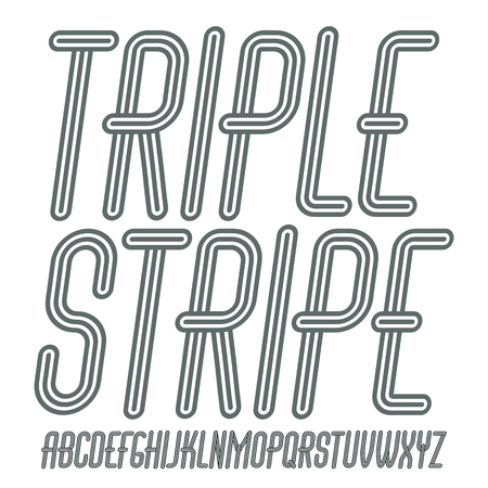 Vector funky capital English alphabet letters collection. Cool italic condensed font, script from a to z can be used in poster art. Created using geometric triple stripesのイラスト素材