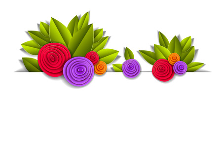 Flowers and leaves beautiful background line element with blank copy space for text, vector illustration in paper cut style. Wedding invitation or romantic greeting card.のイラスト素材