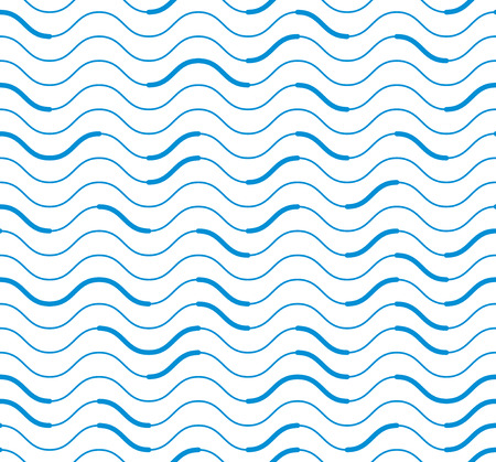 Wavy technical lines seamless pattern, vector abstract repeat endless background, blue colored rhythmic waves.のイラスト素材