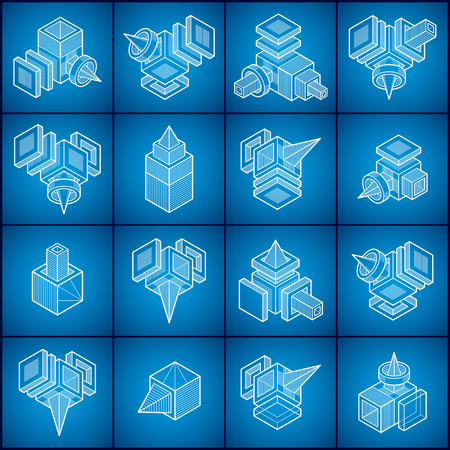 3D engineering vectors, abstract shapes collection.のイラスト素材