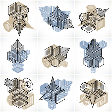 3D engineering vectors, collection of abstract shapes.のイラスト素材