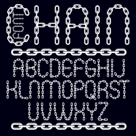 Vector type font, script from a to z. Capital creative letters made with iron chain, linked connection.のイラスト素材