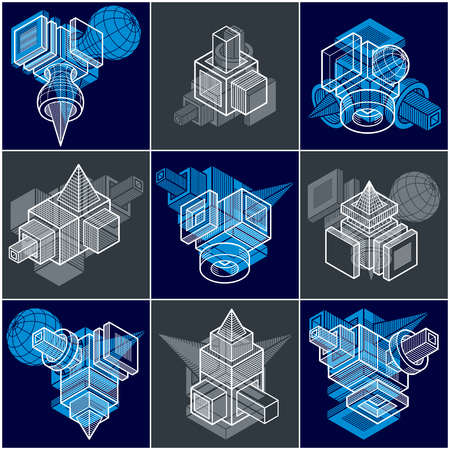 Engineering abstract geometric shapes, simple vectors set.のイラスト素材