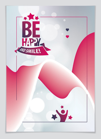 Birthday joyful and bright vector greeting card. Includes lettering composition and balloons combined with wavy fluid colorful shape abstract background. A4 format with CMYK colors acceptable for print.のイラスト素材