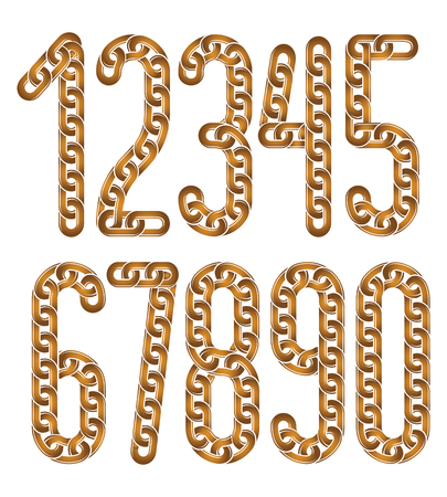 Set of vector numerals from 0 to 9. Elegant business numbers for use as poster design elements. Created using chrome chain, linkage.のイラスト素材