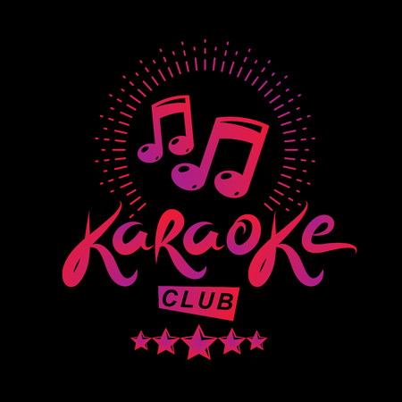 Karaoke club vector emblem created using musical notes, design elements for karaoke club flyers cover design.のイラスト素材