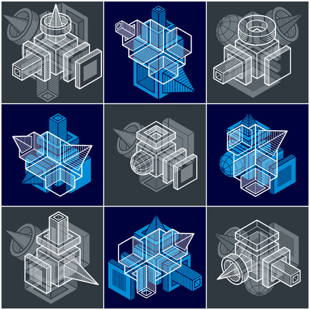 Abstract construction isometric designs collection, vector set.のイラスト素材