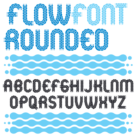 Set of trendy pop vector capital English alphabet letters isolated. Rounded bold retro type font, script from a to z best for use in logotype design. Created using waves, flowing lines.のイラスト素材