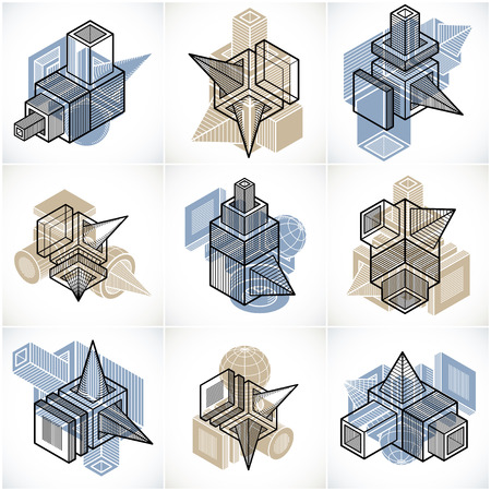 3D engineering vectors, collection of abstract shapes.のイラスト素材