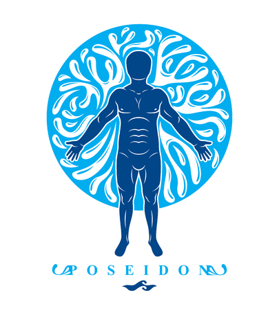 Vector illustration of human, athlete. Poseidon the god of sea and defender of all waters.のイラスト素材