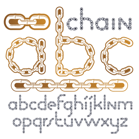 Vector type font, script from a to z. Lower case decorative letters, abc created using connected chain link.のイラスト素材