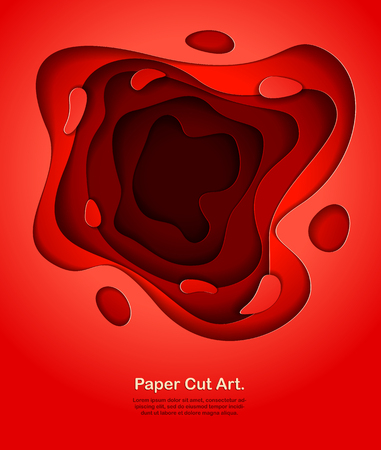 Abstract red paper cutout curvy shapes layered, vector illustration in paper cut style. layout for business card, presentations, flyers or posters.のイラスト素材