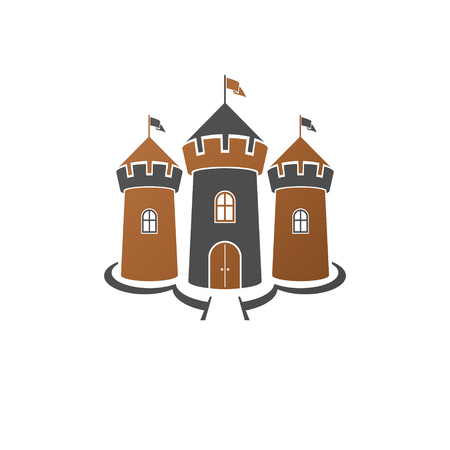Medieval fortress decorative isolated vector illustration. Retro Fort logo in old style isolated on white background.のイラスト素材