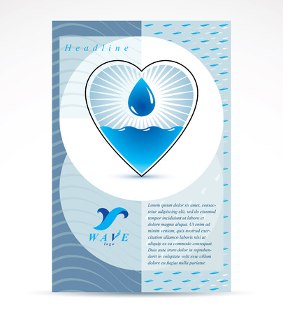 Water filtration theme booklet cover design, front page. Pure aqua ecology vector graphic illustration, heart shape.のイラスト素材