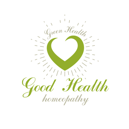 Vector heart shape composed with green leaves. Restoring to health conceptual logo for use in medical treatment organizations.のイラスト素材