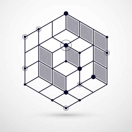 Abstract geometric vector black and white background with cubes and other elements. Composition of cubes, hexagons, squares, rectangles and abstract elements. Perfect background for your designsのイラスト素材