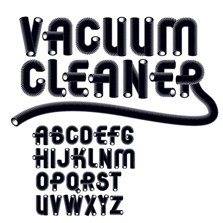 Set of trendy modern vector upper case alphabet letters isolated. Funky rounded font, typescript for use as business poster design elements. Created using dimensional vacuum pipe style.のイラスト素材