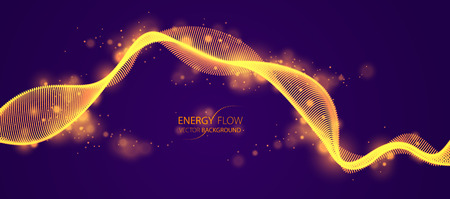 Vector abstract background with wave of flowing particles over dark, smooth curve shape lines, particle array flow. 3d shape glowing dots blended mesh, technology relaxing wallpaper.のイラスト素材