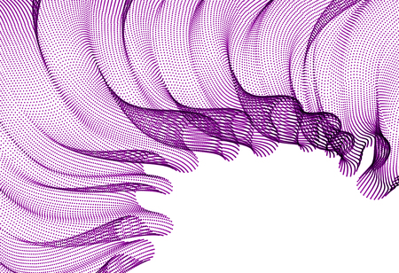 Flowing energy particles, wave of blended dots transparent tulle textile on wind. Curved dotted 3d lines vector effect illustration. 3d futuristic style.のイラスト素材