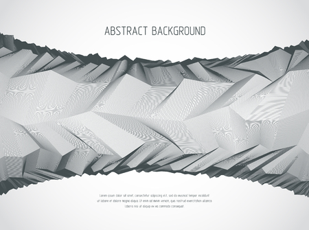 Abstract vector background with fantastic landscape terrain of cosmic planet, geometric 3d line art abstract background of skyline. Usable as template for layout with copy space for title and text.のイラスト素材