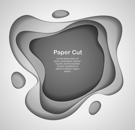 Abstract grey paper cutout curvy shapes layered, vector illustration in paper cut style. layout for business card, presentations, flyers or posters.のイラスト素材