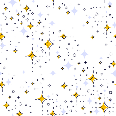 Space seamless background with stars, undiscovered galaxy cosmic fantastic and interesting textile fabric for children, endless tiling pattern, vector illustration.のイラスト素材