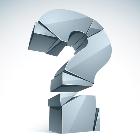 Broken Question Mark exploding, Query breaking to pieces, vector 3d realistic illustration. Special character conceptual symbol, doubt, difficulty, FAQ and support concept.のイラスト素材