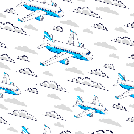Planes seamless background, airlines air travel concept, vector wallpaper or web site background.のイラスト素材