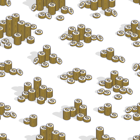 Money coins seamless background, backdrop for financial business website or economical theme ads and information, 3d cash, vector wallpaper or web site background.のイラスト素材