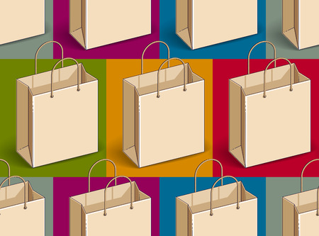 Shopping bags seamless background, backdrop for marketplace or online shop website, seasonal sale clearance theme, vector wallpaper or web site background.のイラスト素材