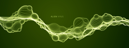 Abstract vector flowing wide wallpaper background. Biological mutation, microscopic virus, dotted particles shape, nano technology. Abstract flowing wide wallpaper background.のイラスト素材
