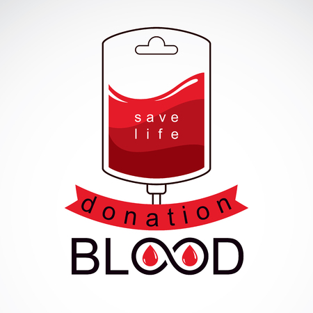 Vector illustration of blood dropper prepared for blood donation. Blood transfusion metaphor, medical care emblem.のイラスト素材