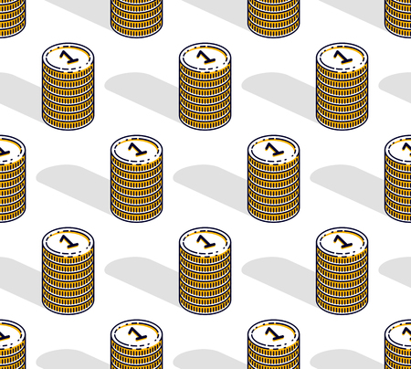 Money coins seamless background, backdrop for financial business website or economical theme ads and information, 3d cash, vector wallpaper or web site background.のイラスト素材