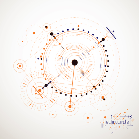 Engineering technology vector wallpaper made with circles and lines. Technical drawing abstract background.のイラスト素材