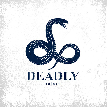 Snake vector logo emblem or tattoo, deadly poison dangerous serpent, venom aggressive predator reptile animal vintage style illustration.のイラスト素材