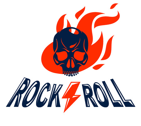 Skull in a flames Hard Rock music  or emblemのイラスト素材