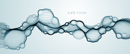 Abstract vector biological fluid, dotted horizontal vector particle flow shape, nano medical technology, microbiology science fiction theme illustration.のイラスト素材