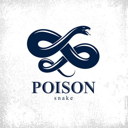 Snake vector logo emblem or tattoo, deadly poison dangerous serpent, venom aggressive predator reptile animal vintage style illustration.のイラスト素材
