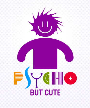 Cute but psycho funny vector cartoon logo or poster with weird expression man icon, t shirt print or social media picture.のイラスト素材
