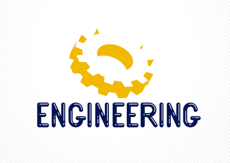 Engineer logo or icon with gears and cog wheels, stylish industrial and construction graphic design element.のイラスト素材