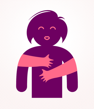 Beloved woman with care hands of a lover or friend hugging her around from behindのイラスト素材