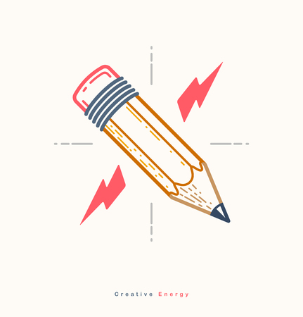 Pencil with lightning bolt  simple trendy logo or icon for designer or studioのイラスト素材