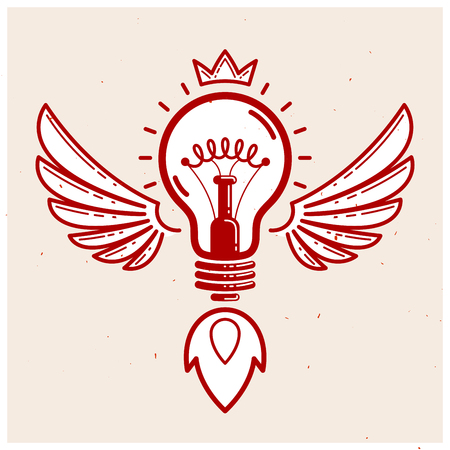 Idea light bulb with wings launching like a rocketのイラスト素材