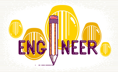 Engineer word with pencil instead of letter I and helmetsのイラスト素材