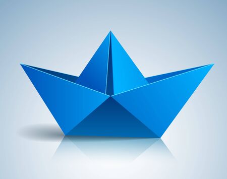 Origami paper folded toy ship, 3d realistic vector illustration.のイラスト素材