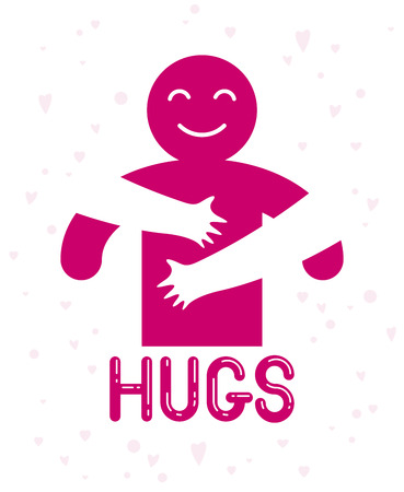 Hugs with loving hands of beloved person, lover woman hugging his man and shares love, vector icon logo or illustration in simplistic symbolic style.のイラスト素材