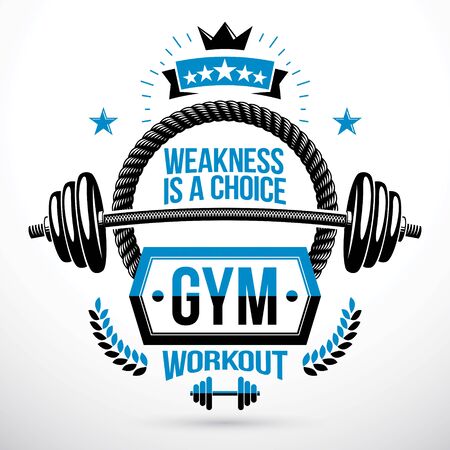 Weight-lifting exercise room vector symbol, barbell composed using dumbbell sport equipment.のイラスト素材