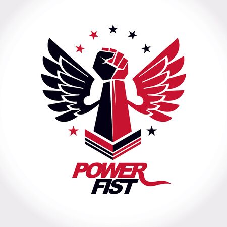 Strong fist of a muscular man vector illustration. Best fighter vector symbol, triumph concept.のイラスト素材
