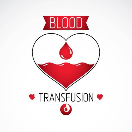 Vector illustration of heart shape. Blood transfusion concept, charity and volunteer conceptual logo for use in medical care advertisement.のイラスト素材